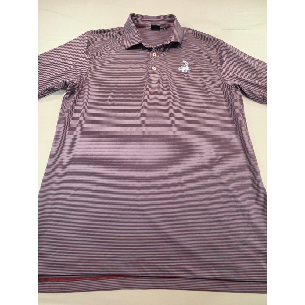 Dunning Golf Mens L Polo Shirt Pinehurst 1895 Striped Maroon Blue Performance